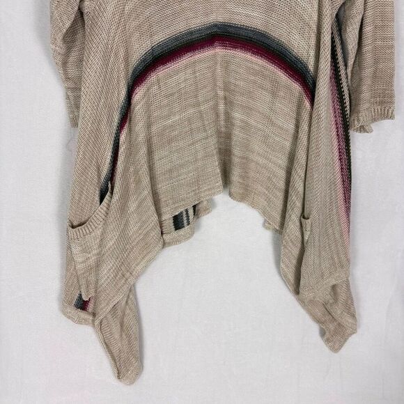 Torrid Tan with Grey & Maroon Striped Drape Cardigan Sweater Size Large - Picture 9 of 10